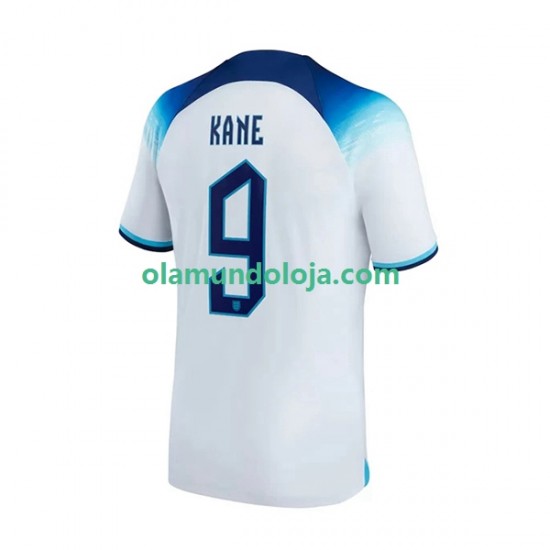 Camisola Inglaterra Kane 9 Homem Equipamento Primeiro Copa do Mundo 2022 Manga Curta